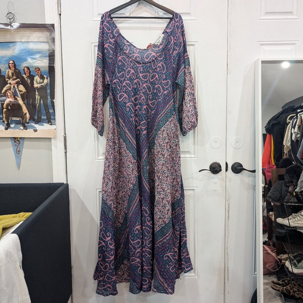 Vintage 70s Boho Sultana by Adini Vintage Dress Gauze Metallic XL XXL 3XL READ
